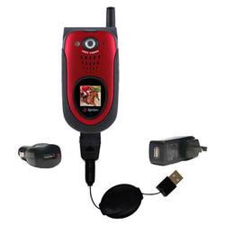 Gomadic Retractable USB Hot Sync Compact Kit with Car & Wall Charger for the Sanyo MM-7400 - Brand w