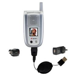 Gomadic Retractable USB Hot Sync Compact Kit with Car & Wall Charger for the Sanyo MM-8300 - Brand w