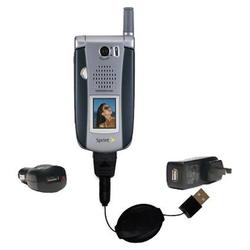 Gomadic Retractable USB Hot Sync Compact Kit with Car & Wall Charger for the Sanyo MM-9000 - Brand w (BCK-0462-17)