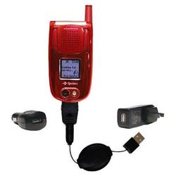 Gomadic Retractable USB Hot Sync Compact Kit with Car & Wall Charger for the Sanyo PM-8200 - Brand w