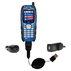Gomadic Retractable USB Hot Sync Compact Kit with Car & Wall Charger for the Sanyo RL-2000 - Brand w