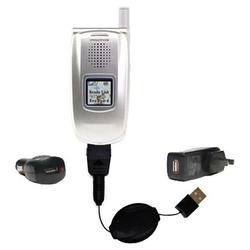 Gomadic Retractable USB Hot Sync Compact Kit with Car & Wall Charger for the Sanyo RL-2500 - Brand w