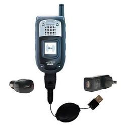 Gomadic Retractable USB Hot Sync Compact Kit with Car & Wall Charger for the Sanyo RL-7300 - Brand w