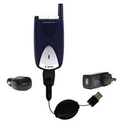 Gomadic Retractable USB Hot Sync Compact Kit with Car & Wall Charger for the Sanyo SCP-200 - Brand w
