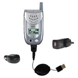 Gomadic Retractable USB Hot Sync Compact Kit with Car & Wall Charger for the Sanyo SCP-3100 - Brand