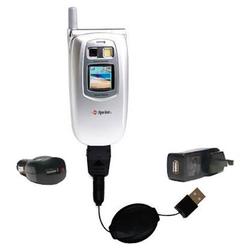 Gomadic Retractable USB Hot Sync Compact Kit with Car & Wall Charger for the Sanyo SCP-5300 - Brand