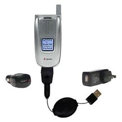 Gomadic Retractable USB Hot Sync Compact Kit with Car & Wall Charger for the Sanyo SCP-5400 - Brand