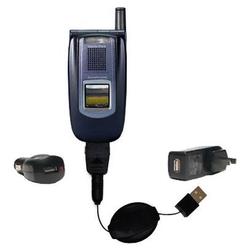 Gomadic Retractable USB Hot Sync Compact Kit with Car & Wall Charger for the Sanyo SCP-5500 - Brand