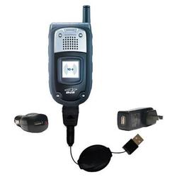 Gomadic Retractable USB Hot Sync Compact Kit with Car & Wall Charger for the Sanyo SCP-7300 - Brand
