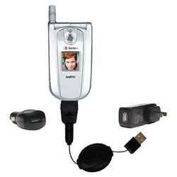 Gomadic Retractable USB Hot Sync Compact Kit with Car & Wall Charger for the Sanyo SCP-8100 - Brand