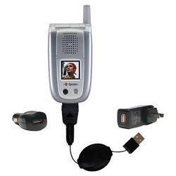 Gomadic Retractable USB Hot Sync Compact Kit with Car & Wall Charger for the Sanyo SCP-8200 - Brand