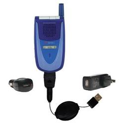Gomadic Retractable USB Hot Sync Compact Kit with Car & Wall Charger for the Sanyo VI-2300 - Brand w