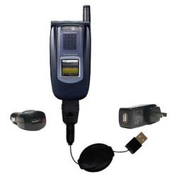 Gomadic Retractable USB Hot Sync Compact Kit with Car & Wall Charger for the Sanyo VM4500 - Brand w/