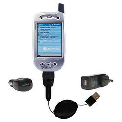 Gomadic Retractable USB Hot Sync Compact Kit with Car & Wall Charger for the Siemens SX56 PPC - Bran