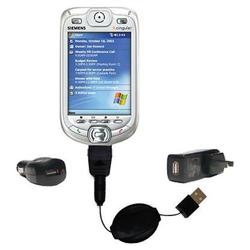 Gomadic Retractable USB Hot Sync Compact Kit with Car & Wall Charger for the Siemens SX66 PPC - Bran