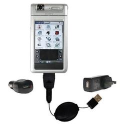 Gomadic Retractable USB Hot Sync Compact Kit with Car & Wall Charger for the Sony Clie NR60 - Brand