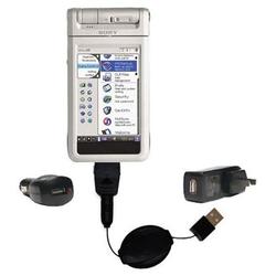 Gomadic Retractable USB Hot Sync Compact Kit with Car & Wall Charger for the Sony Clie NX60 - Brand