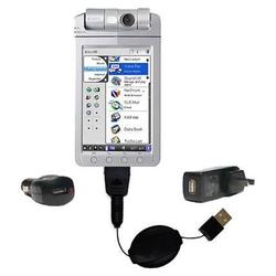 Gomadic Retractable USB Hot Sync Compact Kit with Car & Wall Charger for the Sony Clie NX73V - Brand