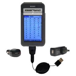 Gomadic Retractable USB Hot Sync Compact Kit with Car & Wall Charger for the Sony Clie NZ90 - Brand