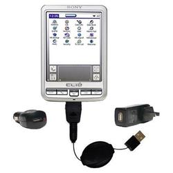 Gomadic Retractable USB Hot Sync Compact Kit with Car & Wall Charger for the Sony Clie SJ20 - Brand