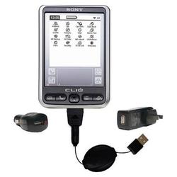 Gomadic Retractable USB Hot Sync Compact Kit with Car & Wall Charger for the Sony Clie SL10 - Brand