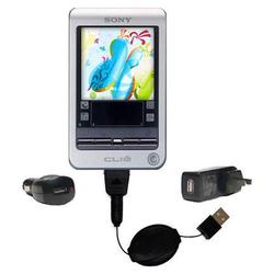 Gomadic Retractable USB Hot Sync Compact Kit with Car & Wall Charger for the Sony Clie T400 - Brand