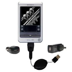 Gomadic Retractable USB Hot Sync Compact Kit with Car & Wall Charger for the Sony Clie T415 - Brand