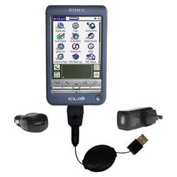 Gomadic Retractable USB Hot Sync Compact Kit with Car & Wall Charger for the Sony Clie T625C - Brand