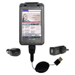 Gomadic Retractable USB Hot Sync Compact Kit with Car & Wall Charger for the Sony Clie TH55 - Brand