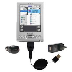 Gomadic Retractable USB Hot Sync Compact Kit with Car & Wall Charger for the Sony Clie TJ25 - Brand