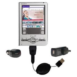Gomadic Retractable USB Hot Sync Compact Kit with Car & Wall Charger for the Sony Clie TJ37 - Brand