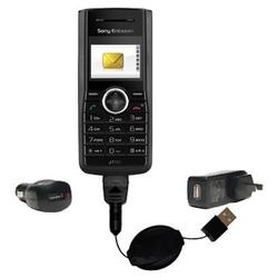 Gomadic Retractable USB Hot Sync Compact Kit with Car & Wall Charger for the Sony Ericsson J110a - B