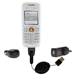 Gomadic Retractable USB Hot Sync Compact Kit with Car & Wall Charger for the Sony Ericsson J230i - B