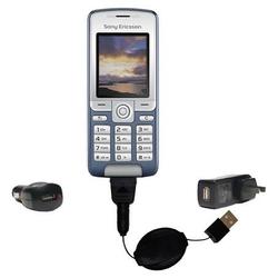 Gomadic Retractable USB Hot Sync Compact Kit with Car & Wall Charger for the Sony Ericsson K310i - B