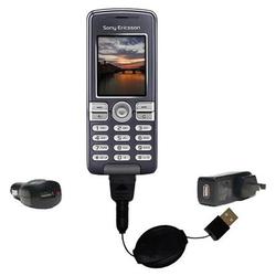 Gomadic Retractable USB Hot Sync Compact Kit with Car & Wall Charger for the Sony Ericsson K510i - B