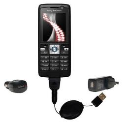 Gomadic Retractable USB Hot Sync Compact Kit with Car & Wall Charger for the Sony Ericsson K610i - B