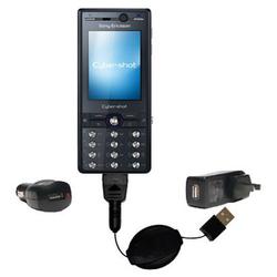 Gomadic Retractable USB Hot Sync Compact Kit with Car & Wall Charger for the Sony Ericsson K818c - B