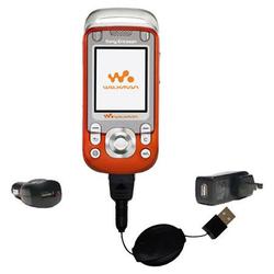 Gomadic Retractable USB Hot Sync Compact Kit with Car & Wall Charger for the Sony Ericsson M600i - B