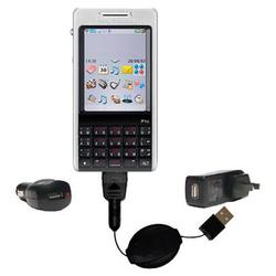 Gomadic Retractable USB Hot Sync Compact Kit with Car & Wall Charger for the Sony Ericsson P1c - Bra