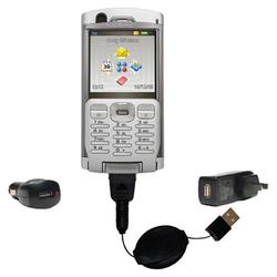 Gomadic Retractable USB Hot Sync Compact Kit with Car & Wall Charger for the Sony Ericsson P990i - B
