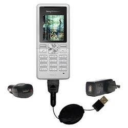 Gomadic Retractable USB Hot Sync Compact Kit with Car & Wall Charger for the Sony Ericsson T250i - B