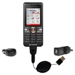 Gomadic Retractable USB Hot Sync Compact Kit with Car & Wall Charger for the Sony Ericsson V630i - B