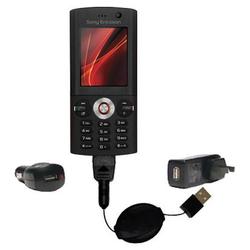 Gomadic Retractable USB Hot Sync Compact Kit with Car & Wall Charger for the Sony Ericsson V640i - B