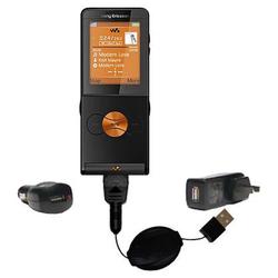 Gomadic Retractable USB Hot Sync Compact Kit with Car & Wall Charger for the Sony Ericsson W350i - B