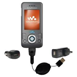 Gomadic Retractable USB Hot Sync Compact Kit with Car & Wall Charger for the Sony Ericsson W580c - B