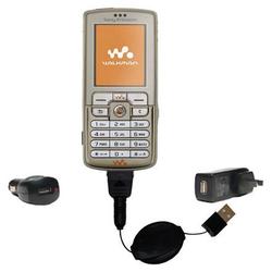 Gomadic Retractable USB Hot Sync Compact Kit with Car & Wall Charger for the Sony Ericsson W700i - B
