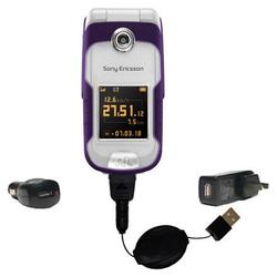 Gomadic Retractable USB Hot Sync Compact Kit with Car & Wall Charger for the Sony Ericsson W710i - B
