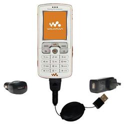 Gomadic Retractable USB Hot Sync Compact Kit with Car & Wall Charger for the Sony Ericsson W800 W800i - Goma