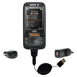 Gomadic Retractable USB Hot Sync Compact Kit with Car & Wall Charger for the Sony Ericsson W850i - B