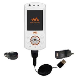 Gomadic Retractable USB Hot Sync Compact Kit with Car & Wall Charger for the Sony Ericsson W900i - B
